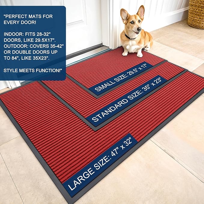 OLANLY Front Door Mat 47x30, Waterproof Heavy-Duty Indoor Outdoor Doormat | Red - Image 2