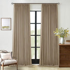 Light Brown Blackout Linen Curtains 108 Inches Long Pinch Pleated | Black Out - Image 9