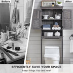 Over The Toilet Storage Cabinet, Farmhouse Bathroom Cabinet with Adjustable Shelf & Barn Door, 67" Tall Over The Toilet Shelf, Grey Wash