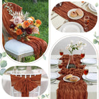 12 Pack Terracotta Cheesecloth Table Runner 10FT Long Boho Gauze Table Runner Rustic Sheer Runner for Wedding Bridal Baby Shower Birthday Party Table Decor Fall Thanksgiving Christmas Decor