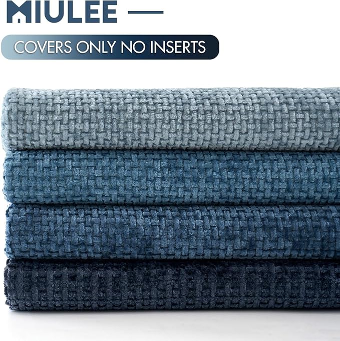 MIULEE Soft Decorative Chenille Euro Pillow Covers Blue Series 26x26 | Pack of 4 - Image 6