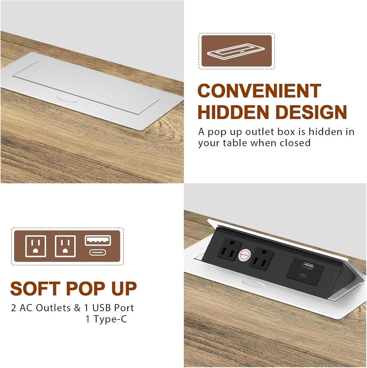 HIFYOBRO End Table with Flip Top Charging Station and 2 Drawers, Type-C & USB Port & Power outlets, Wooden Storage Cabinet, Large Side Table with Storage for Living Room and Bedroom (White)