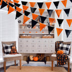Black Orange Party Decoration Metallic Fabric Triangle Pennant Banner Flag Bunting Garland for Graduation Halloween Fall Autumn Thanksgiving Birthday Wedding Baby Shower Bridal Shower Party Supplies