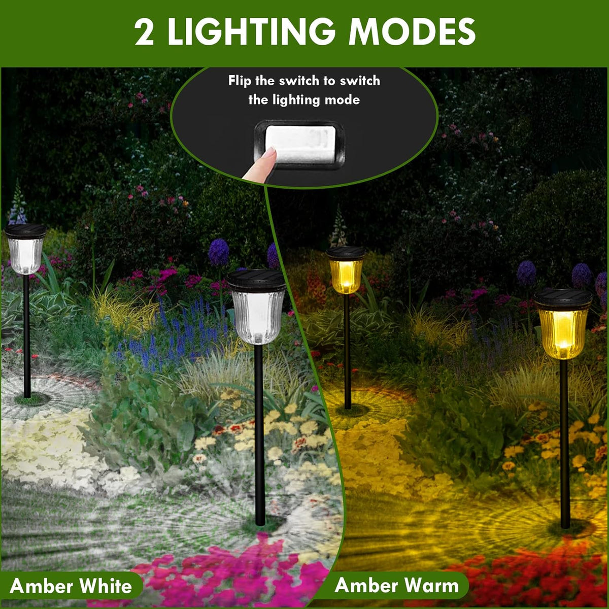 Solar Pathway Lights Super Bright 200 lumens with 2-in-1 Warm White and Daylight Modes, Solar Lights Outdoor Waterproof for Yard, Path, Sidewalk, Driveway or Walk Way Light(2 Pack)