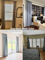 Vision Home Blue Gray Pinch Pleated Full Blackout Curtains Linen Blended Room - Image 3