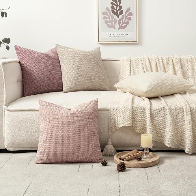 MIULEE Soft Decorative Chenille Pillow Covers Light Pink 18x18 Pack of 4 | - Image 5