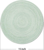 AHHFSMEI Round Braided Placemats Set of 6 Round Table Mats for Dining Tables Natural Woven Heat Resistant Place mats 15 Inch (Fog Green)
