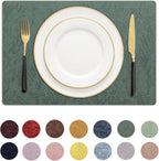 Romanstile Vinyl Placemats Set of 4-12 X 18 Inch - Heat Resistant Non-Slip Embossed Floral Place Mats 100% Waterproof Oilproof Wipeable Faux Leather Table Mats for Kitchen/Dining/Party, Green