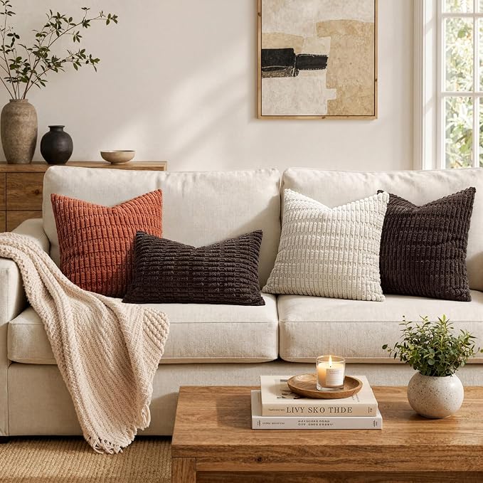 MIULEE Corduroy Decorative Throw Pillow Covers 20x20 Dark Brown Pack of 2 | - Image 3