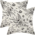 CXMEIFLY Spring Floral Leaves Pillow Covers 18 x 18 Inch Set of 2 for Chinoiserie Flowers Decor Throw Pillows Black and White Seasonal Plant Outdoor Decorative Cushion Cases for Couch Bed Decorations