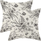 CXMEIFLY Spring Floral Leaves Pillow Covers 24 x 24 Inch Set of 2 for Chinoiserie Flowers Decor Throw Pillows Black and White Seasonal Plant Outdoor Decorative Cushion Cases for Couch Bed Decorations