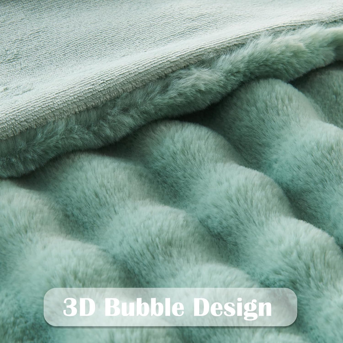 NEWCOSPLAY Faux Fur Throw Blanket Sage Green Bubble Blanket Thick Warm Soft for Couch Sofa Bed 550GSM (New Sage Green, Throw(50"x60"))