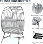 Egg Chair Outdoor Indoor, Oversized Rattan Chair with Thicken Cushion, 350LBS Capacity Wicker Patio Lounge Chair, Basket Chair for Living Room Balcony Porch Backyard, Grey/Light Grey