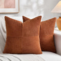 Fancy Homi 2 Packs Rust Samll Decorative Throw Pillow Covers 14x14 Inch with for Couch Bed, Rustic Farmhouse Boho Home Decor, Soft Corss Patchwork Corduroy Square Terracotta Cushion Case 35x35 cm