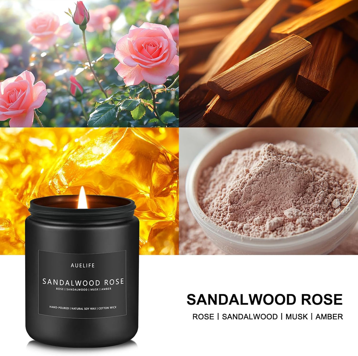 Sandalwood Rose Candle | Scented Candles for Home, Aromatherapy Candle - Soy Candles for Home Scented, Gifts for Women Men, House Fragrance Decoration -7oz