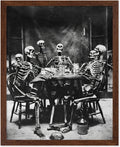 Poster Master Vintage Photograph Poster - Retro Daguerreotype Print - Gift for Artist, Friend - Skeletons Smoking at Table, Dinner Party, Goth - Wall Decor for Home, Dorm, 16x20 Brown Framed