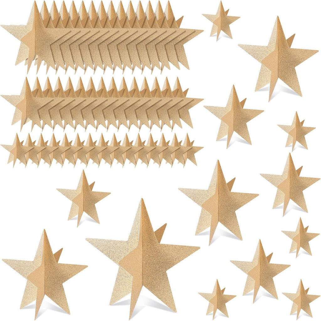 45 Pcs 3D Star Centerpieces Movie Night Decorations for Table in 3 Sizes Hanging Supplies for Red Carpet Film Show Theme Birthday New Year Party First Day of School Table Decor(Champagne)