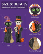 Cute Halloween Decor - 2-Pack 4.5'' Resin Skeleton Gentleman and Witch Broom Figurines - Indoor Halloween Decorations for Home Mantle Fireplace Party Gifts (Ghost & Witch)