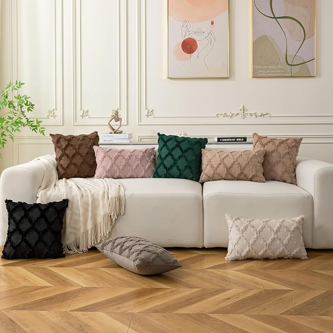 Set of 2 Soft Moroccan Throw Pillow Covers 16x16 Inch Plush Boho Decorative - Image 2