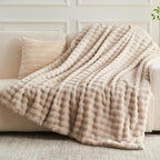 NEWCOSPLAY Faux Fur Twin Blanket Linen Bubble Blanket Thick Warm Soft for Couch Sofa Bed 550GSM (Linen, Twin(60"x80"))