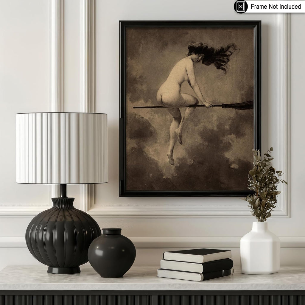 Poster Master Vintage Departure for the Sabbath Poster - Retro Naked Witch Print - Halloween Art - Gift for Men & Women - Gothic Wall Decor for Living Room, Bedroom or Dorm - 16x20 UNFRAMED Wall Art