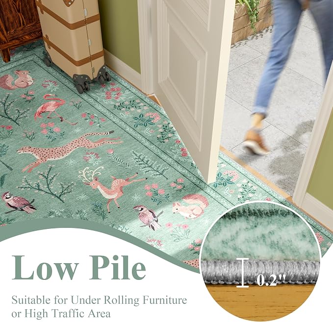 DUKINO 2x10 Kitchen Runner Rug, Soft Non Slip Animal Washable Rug, Teal | Low - Image 7