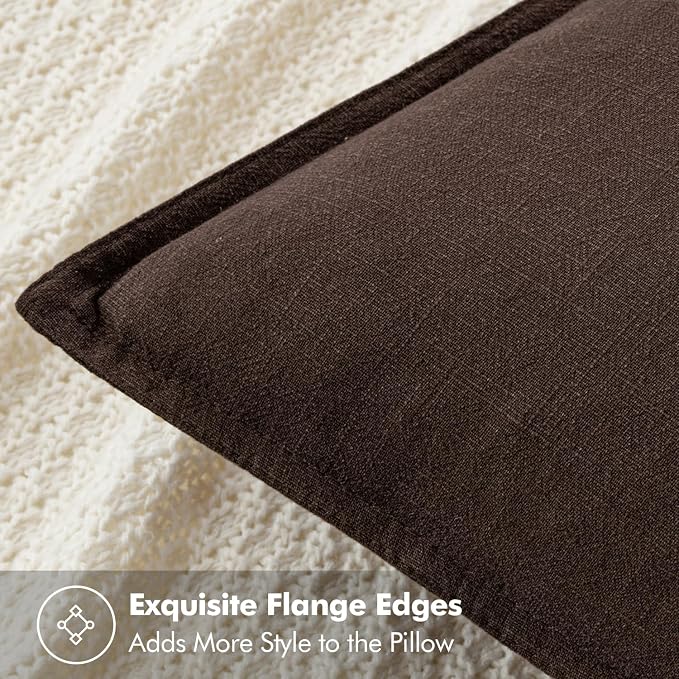 MIULEE Decorative Linen Euro Sham Pillow Covers 22x22 Inch Dark Brown | Boho - Image 2