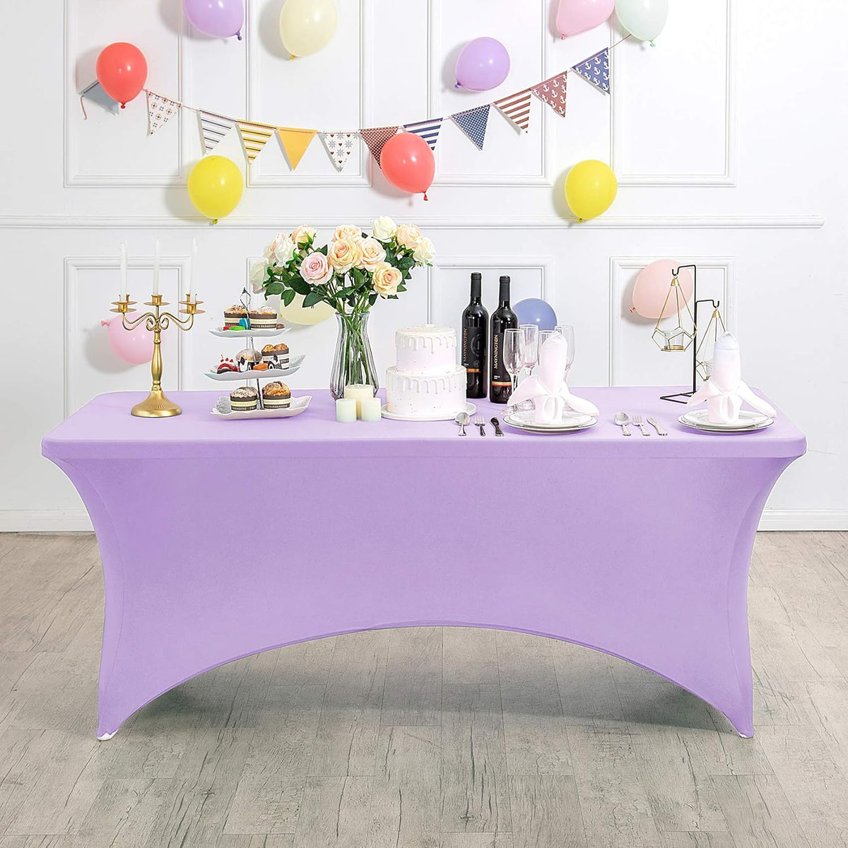 2Pack Spandex Table Cover for 8FT or 4ft or 6ft Table Universal Fitted Stretch Tablecloth for Party, Banquet, Wedding and Events-Lavender