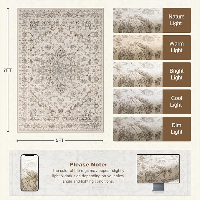 5x7 Area Rugs Living Room: Washable Rug - Image 2