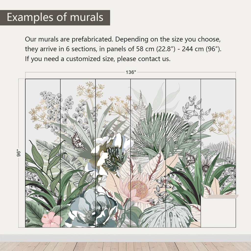 AFZEVEB-Tropical Jungle Wallpaper Botanical Large Floral Wall murals for Bedroom 136"x96" (Not Peel and Stick)