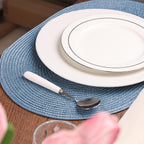 AHHFSMEI Placemats Set of 6 for Dining Table Washable Woven Vinyl Non-Slip 18x12 inches Placemat Heat-Resistant Durable Table Mats for Dining Table Easy to Clean(Light Blue)