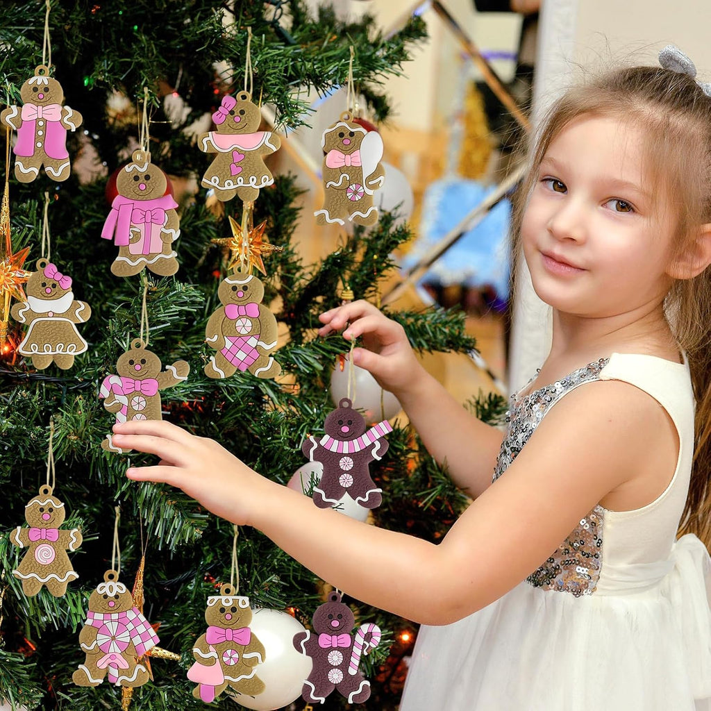 Gingerbread Man Ornaments Christmas Tree Decorations - 24pcs Pink Gingerbread Man Christmas Decorations Hanging Ornaments for Holiday Xmas Tree Home Decor