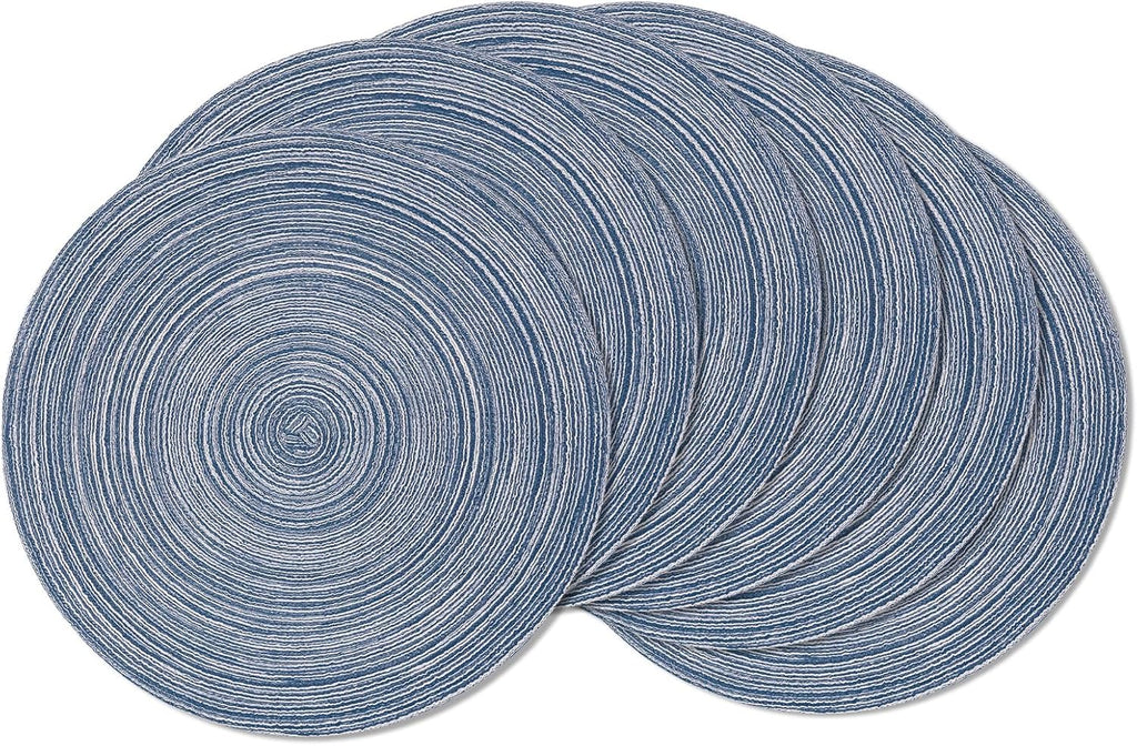 AHHFSMEI Round Braided Placemats Set of 6 Round Table Mats for Dining Tables Natural Woven Heat Resistant Place mats 15 Inch (Teal)