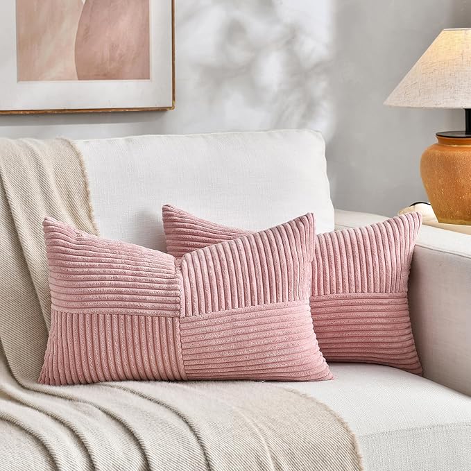Fancy Homi 2 Packs Blush Pink Lumbar Decorative Throw Pillow Covers 14x22 Inch by Fancy+Homi
