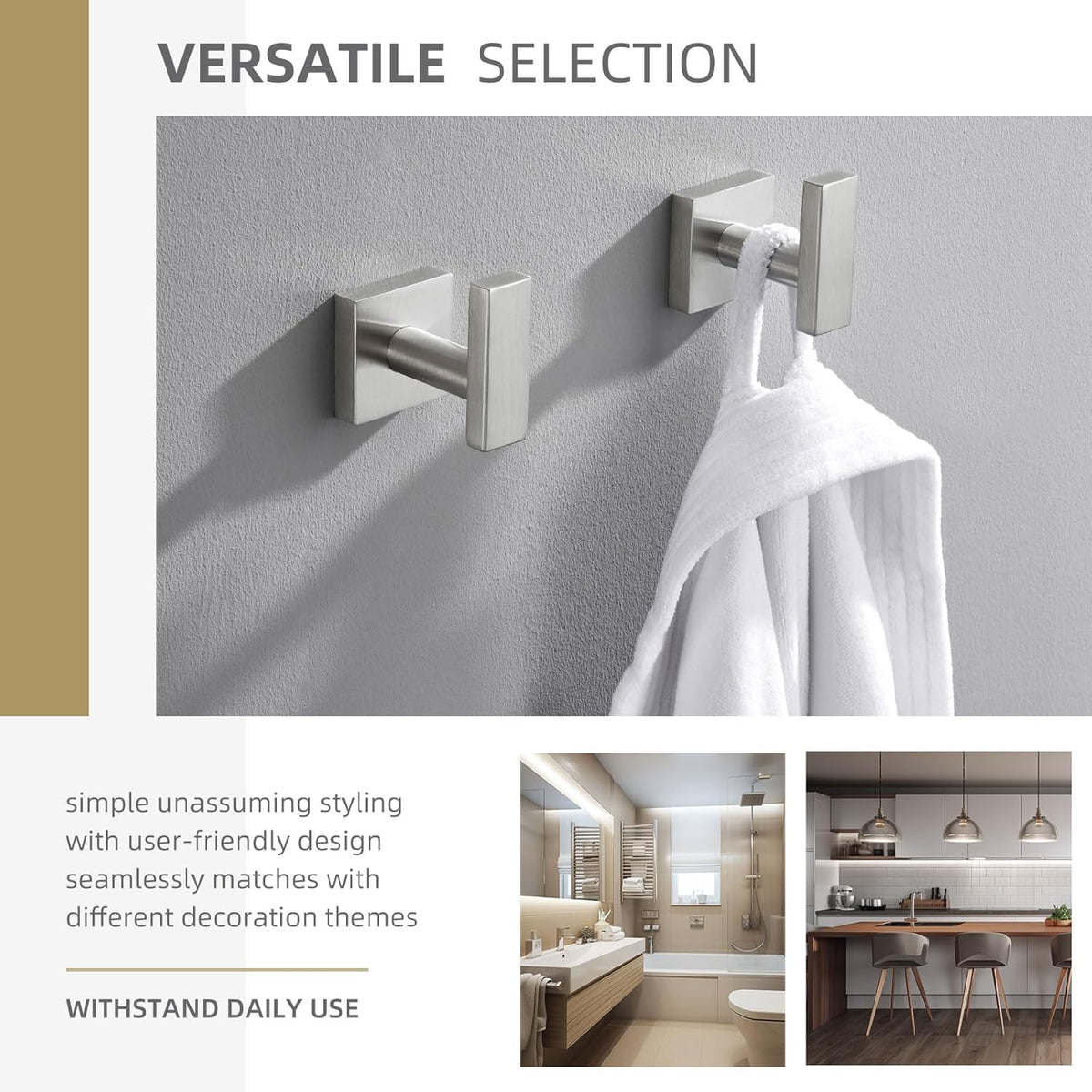 Angle Simple Bathroom Towel Hook 2 Pack, SUS304 Stainless Steel Bath Robe Holder, Modern Coat Hook Wall Mounted, Brushed Nickel