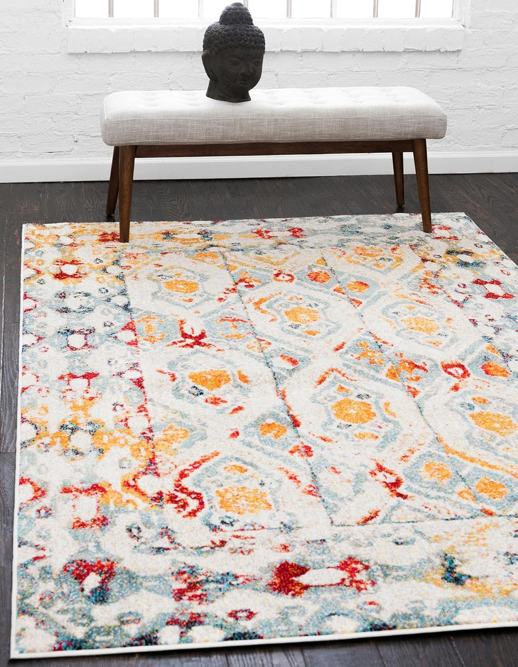 Unique Loom Rosso Collection Vintage, Geometric, Bohemian, Traditional, Distressed, Southwestern Area Rug, 4' 0" x 6' 0", Multi/Ivory