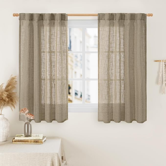 Taupe Linen Curtains 45 Inch Length 2 Panels by LAMIT