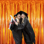 GOER 3.2 ft x 9.8 ft Metallic Tinsel Foil Fringe Curtains Party Photo Backdrop Party Streamers for Birthday,Graduation,New Year Eve Decorations Wedding Decor (3 Packs,Orange)
