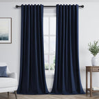 Navy Blue 100% Blackout Curtains 120 Inch Length 2 Panels Set by Guken