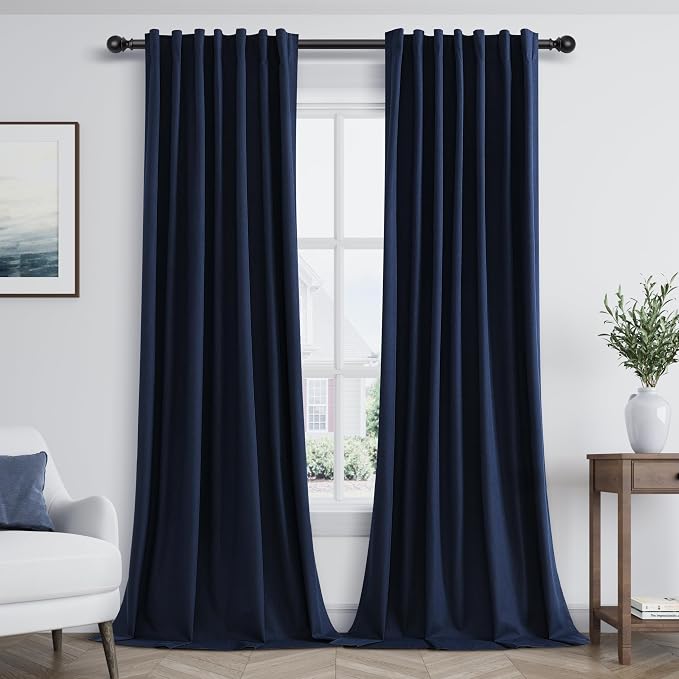 Navy Blue 100% Blackout Curtains 96 Inch Length 2 Panels Set by Guken