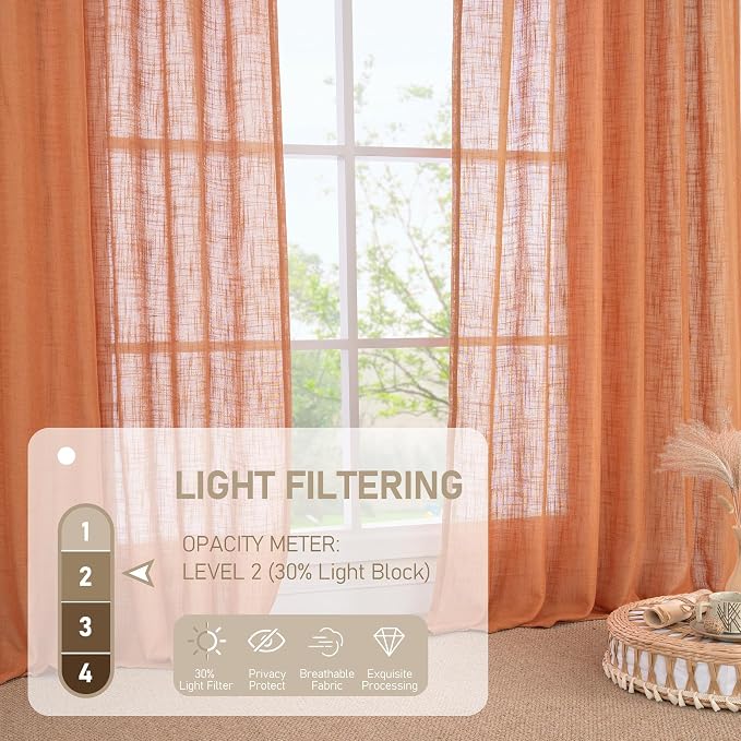 Burnt Orange Linen Curtains 95 Inch Length 2 Panels, Linen Textured Light - Image 5