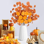 Eucalyptus Stems, 4PCS Artificial Lemon Stems Faux Citrus Branches Plastic Decor for Kitchen, Table Centerpieces, Entryway, Thanksgiving Wedding Party (Orange)