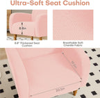 Chenille Fabric Accent Chair, Upholstered Armchair with Solid Wood Legs, Modern Living Room Accent Chair, Comfy Single Sofa Chair Reading Club Chair for Bedroom Reception Lounge, Pink