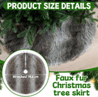 Sumind 30 Inch Christmas Tree Plush Skirt Grey White Stripe Faux Fur Christmas Tree Skirt Decoration for Xmas Party Mat Winter Holiday Home Decorations