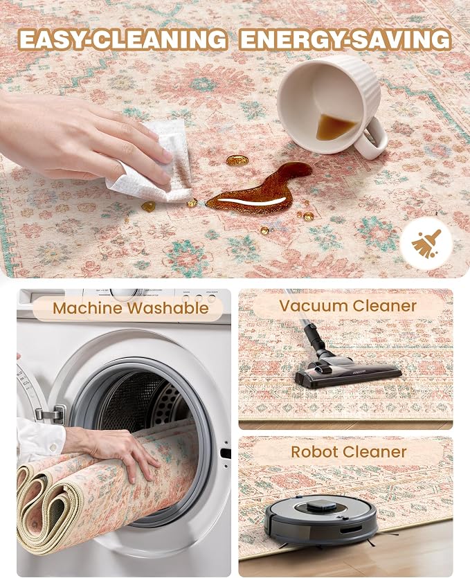 2.5x10 Kitchen Runner Rug Non Slip Vintage Washable Rugs, Carpet Runner - Image 6