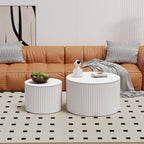 WXFKLDJ Round Nesting Coffee Table Set Cylindrical Wooden Coffee Table Sofa Center Table Circle Embossed Design Side Table for Living Room Apartment No Assembly (Round White Small)