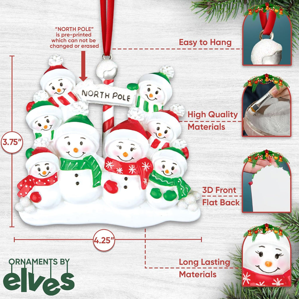 3D Frosty Snowman Family of 8 Christmas Ornament 2025 Personalized Family Christmas Ornaments 2025 | Winter Holiday Snowmen Personalized Tree Ornaments Customizable Gifts Snow People of Eight Ornament