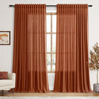 Extra Wide Terracotta Curtains for Living Room 96 Inches Long Back Tab and Rod by Nanspring