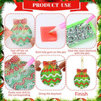 Tondiamo 20 Pcs Christmas Diamond Painting Keychain Kits 5D DIY Diamond Art Pendants Double Sided Hanging Key Chains for Christmas Party Decoration DIY(Green Balls)