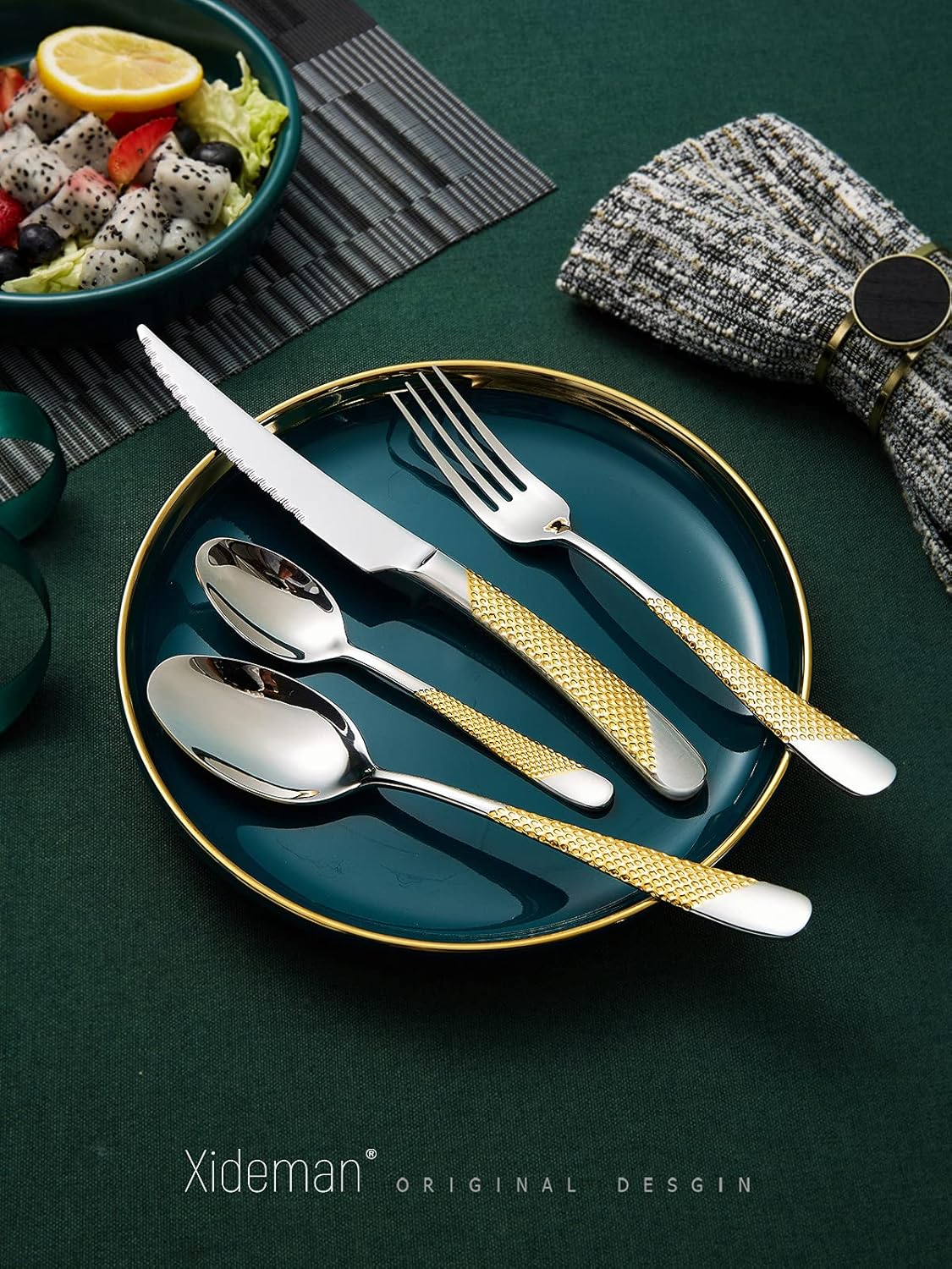 16 Piece Hammered Silver Gold Silverware Set, Modern Golden 18/10 Stainless Steel Flatware Set, Kitchen Utensil Set Service for 4, Tableware Cutlery Set, Knives Forks Spoons Set